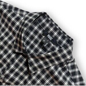 PAIGE Mens Everett Black Slate Chet Plaid Shirt 2 breast pockets Sz M